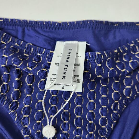 New Trina Turk Adeline Bikini Bottoms Size 6 Gold and Navy Blue - Picture 3 of 4